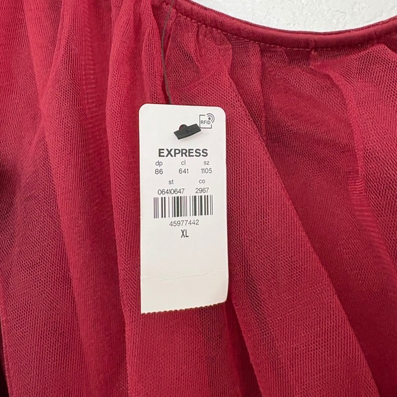 Express Tulle One Shoulder Peplum Top Burgundy Ruffle Tie Size XL - Picture 5 of 6